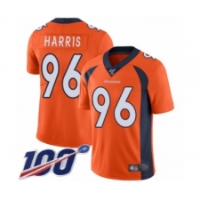 Men's Denver Broncos #96 Shelby Harris Orange Team Color Vapor Untouchable Limited Player 100th Season Football Jersey