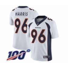 Men's Denver Broncos #96 Shelby Harris White Vapor Untouchable Limited Player 100th Season Football Jersey