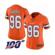 Women's Denver Broncos #96 Shelby Harris Limited Orange Rush Vapor Untouchable 100th Season Football Jersey