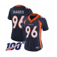 Women's Denver Broncos #96 Shelby Harris Navy Blue Alternate Vapor Untouchable Limited Player 100th Season Football Jersey