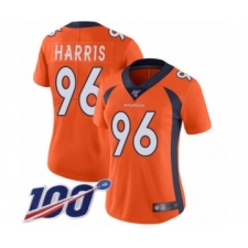 Women's Denver Broncos #96 Shelby Harris Orange Team Color Vapor Untouchable Limited Player 100th Season Football Jersey