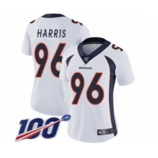 Women's Denver Broncos #96 Shelby Harris White Vapor Untouchable Limited Player 100th Season Football Jersey