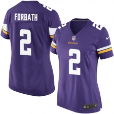Women's Nike Minnesota Vikings #2 Kai Forbath Game Purple Team Color NFL Jersey