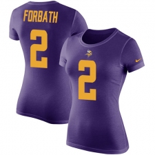 Women's Nike Minnesota Vikings #2 Kai Forbath Purple Rush Pride Name & Number T-Shirt