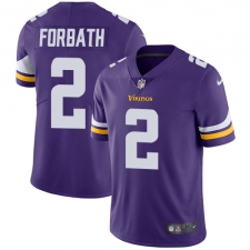 Youth Nike Minnesota Vikings #2 Kai Forbath Purple Team Color Vapor Untouchable Limited Player NFL Jersey