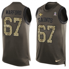 Men's Nike New Orleans Saints #67 Larry Warford Limited Green Salute to Service Tank Top NFL Jersey
