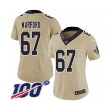 Women's New Orleans Saints #67 Larry Warford Limited Gold Inverted Legend 100th Season Football Jersey