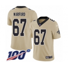 Youth New Orleans Saints #67 Larry Warford Limited Gold Inverted Legend 100th Season Football Jersey