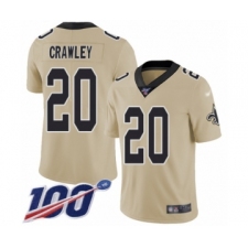 Men's New Orleans Saints #20 Ken Crawley Limited Gold Inverted Legend 100th Season Football Jersey