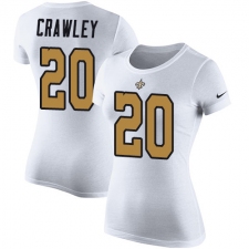 Women's Nike New Orleans Saints #20 Ken Crawley White Rush Pride Name & Number T-Shirt