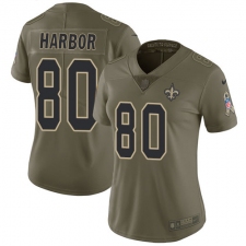 Women's Nike New Orleans Saints #80 Clay Harbor Limited Olive 2017 Salute to Service NFL Jersey