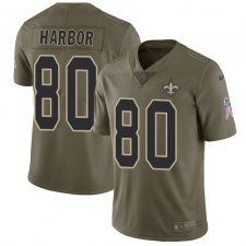 Youth Nike New Orleans Saints #80 Clay Harbor Limited Olive 2017 Salute to Service NFL Jersey