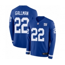 Men's Nike New York Giants #22 Wayne Gallman Limited Royal Blue Therma Long Sleeve NFL Jersey