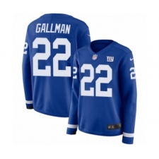 Women's Nike New York Giants #22 Wayne Gallman Limited Royal Blue Therma Long Sleeve NFL Jersey