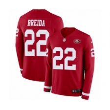 Men's Nike San Francisco 49ers #22 Matt Breida Limited Red Therma Long Sleeve NFL Jersey