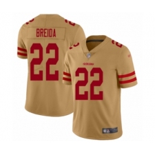 Men's San Francisco 49ers #22 Matt Breida Limited Gold Inverted Legend Football Jersey