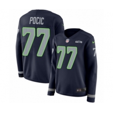 Women's Nike Seattle Seahawks #77 Ethan Pocic Limited Navy Blue Therma Long Sleeve NFL Jersey