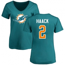 NFL Women's Nike Miami Dolphins #2 Matt Haack Aqua Green Name & Number Logo T-Shirt