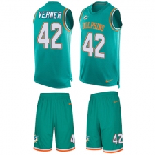 Men's Nike Miami Dolphins #42 Alterraun Verner Limited Aqua Green Tank Top Suit NFL Jersey