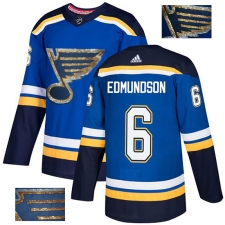Men's Adidas St. Louis Blues #6 Joel Edmundson Authentic Royal Blue Fashion Gold NHL Jersey