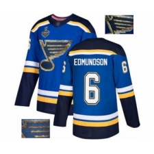 Men's St. Louis Blues #6 Joel Edmundson Authentic Royal Blue Fashion Gold 2019 Stanley Cup Final Bound Hockey Jersey