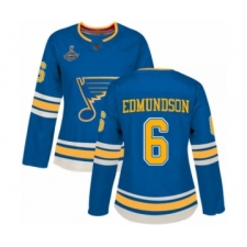 Women's St. Louis Blues #6 Joel Edmundson Authentic Navy Blue Alternate 2019 Stanley Cup Champions Hockey Jersey