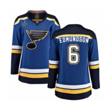 Women's St. Louis Blues #6 Joel Edmundson Fanatics Branded Royal Blue Home Breakaway 2019 Stanley Cup Champions Hockey Jersey