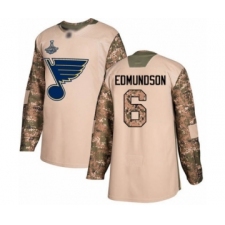 Youth St. Louis Blues #6 Joel Edmundson Authentic Camo Veterans Day Practice 2019 Stanley Cup Champions Hockey Jersey