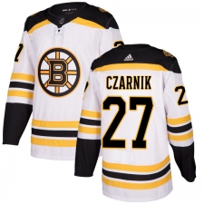 Men's Adidas Boston Bruins #27 Austin Czarnik Authentic White Away NHL Jersey