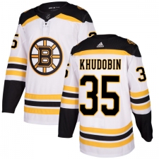 Women's Adidas Boston Bruins #35 Anton Khudobin Authentic White Away NHL Jersey