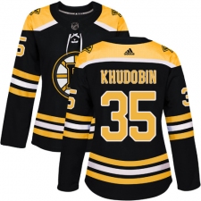 Women's Adidas Boston Bruins #35 Anton Khudobin Premier Black Home NHL Jersey
