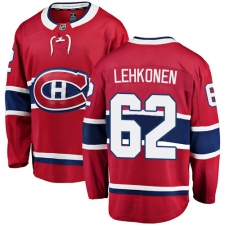 Men's Montreal Canadiens #62 Artturi Lehkonen Authentic Red Home Fanatics Branded Breakaway NHL Jersey