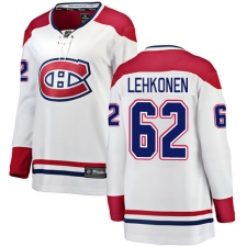 Women's Montreal Canadiens #62 Artturi Lehkonen Authentic White Away Fanatics Branded Breakaway NHL Jersey