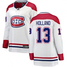 Women's Montreal Canadiens #13 Peter Holland Authentic White Away Fanatics Branded Breakaway NHL Jersey