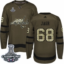 Men's Adidas Washington Capitals #68 Jaromir Jagr Authentic Green Salute to Service 2018 Stanley Cup Final Champions NHL Jersey