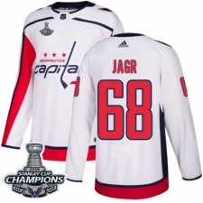 Men's Adidas Washington Capitals #68 Jaromir Jagr Authentic White Away 2018 Stanley Cup Final Champions NHL Jersey