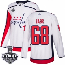 Men's Adidas Washington Capitals #68 Jaromir Jagr Authentic White Away 2018 Stanley Cup Final NHL Jersey