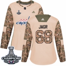 Women's Adidas Washington Capitals #68 Jaromir Jagr Authentic Camo Veterans Day Practice 2018 Stanley Cup Final Champions NHL Jersey