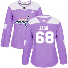Women's Adidas Washington Capitals #68 Jaromir Jagr Authentic Purple Fights Cancer Practice NHL Jersey