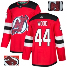Men's Adidas New Jersey Devils #44 Miles Wood Authentic Red Fashion Gold NHL Jersey