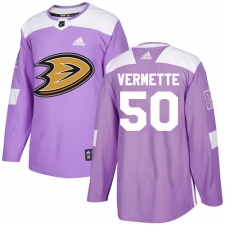Men's Adidas Anaheim Ducks #50 Antoine Vermette Authentic Purple Fights Cancer Practice NHL Jersey