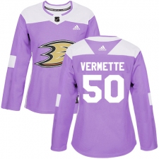 Women's Adidas Anaheim Ducks #50 Antoine Vermette Authentic Purple Fights Cancer Practice NHL Jersey