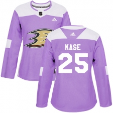 Women's Adidas Anaheim Ducks #25 Ondrej Kase Authentic Purple Fights Cancer Practice NHL Jersey