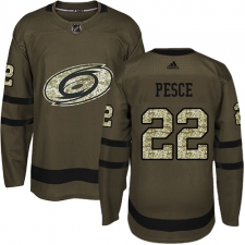 Men's Adidas Carolina Hurricanes #22 Brett Pesce Authentic Green Salute to Service NHL Jersey