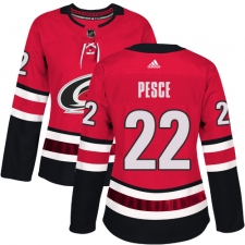 Women's Adidas Carolina Hurricanes #22 Brett Pesce Authentic Red Home NHL Jersey