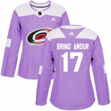 Women's Adidas Carolina Hurricanes #17 Rod Brind'Amour Authentic Purple Fights Cancer Practice NHL Jersey