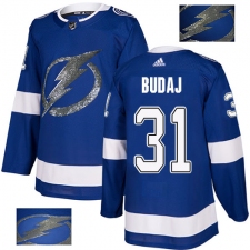 Men's Adidas Tampa Bay Lightning #31 Peter Budaj Authentic Royal Blue Fashion Gold NHL Jersey
