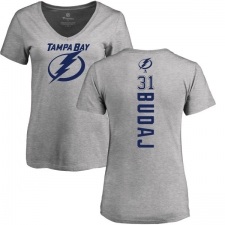 NHL Women's Adidas Tampa Bay Lightning #31 Peter Budaj Ash Backer T-Shirt