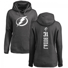 NHL Women's Adidas Tampa Bay Lightning #31 Peter Budaj Charcoal One Color Backer Pullover Hoodie