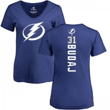 NHL Women's Adidas Tampa Bay Lightning #31 Peter Budaj Royal Blue Backer T-Shirt
